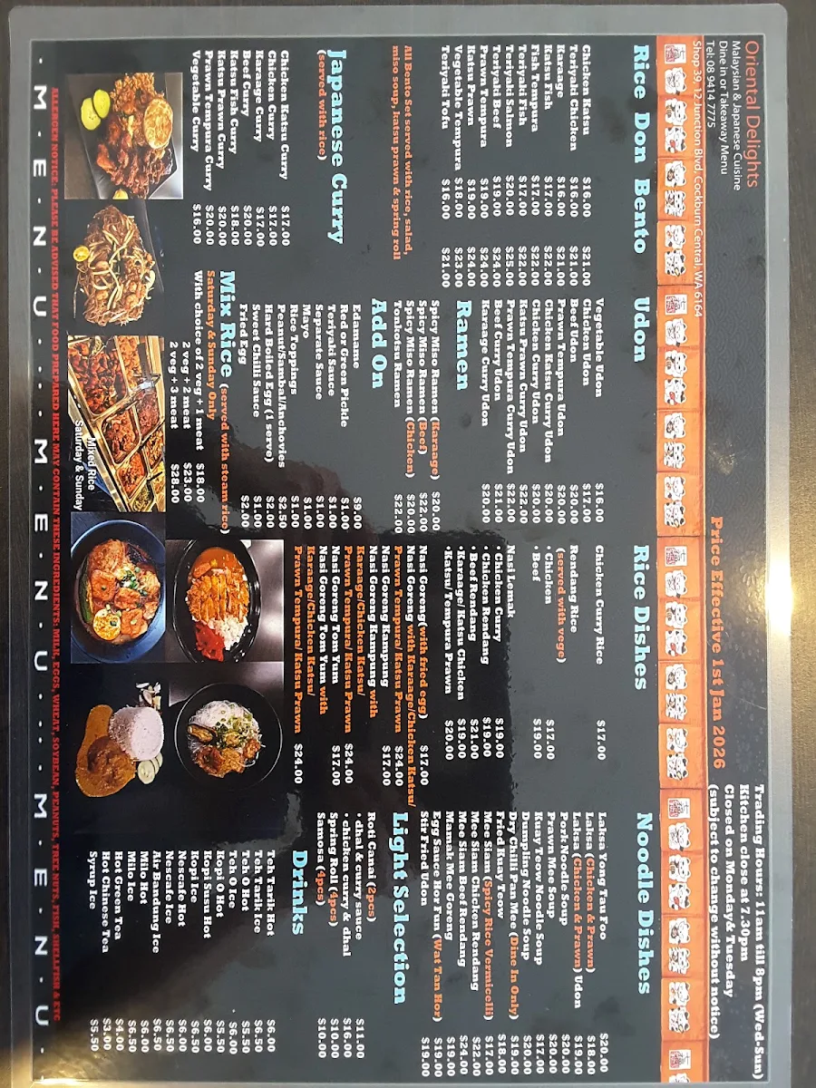 Menu, Oriental Delights