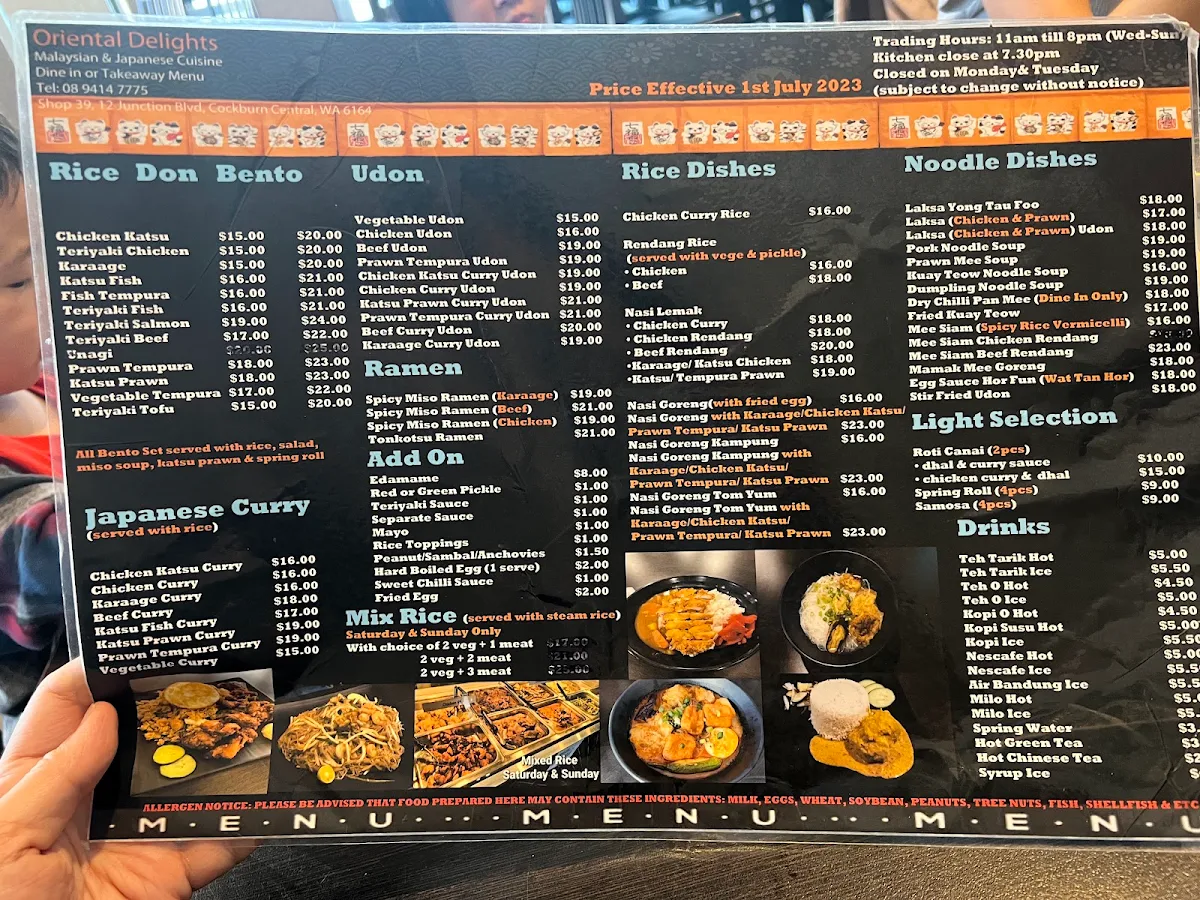 Menu, Oriental Delights