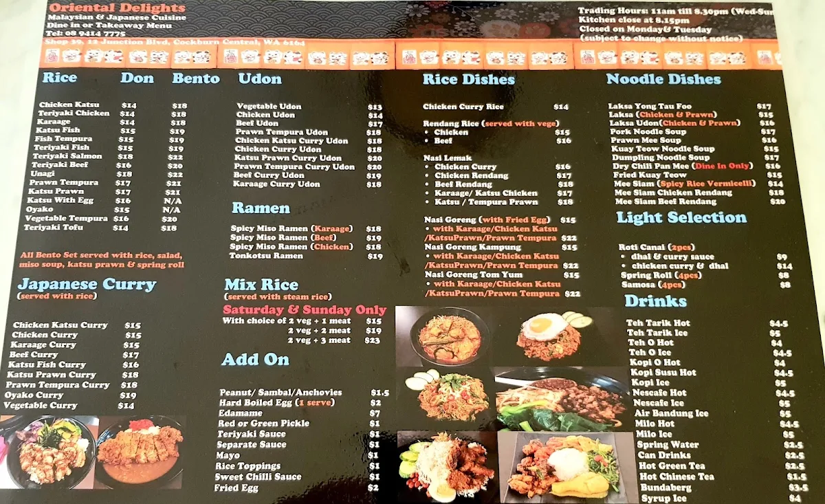 Menu, Oriental Delights