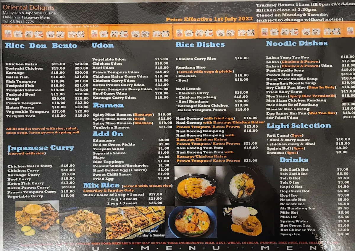 Menu, Oriental Delights