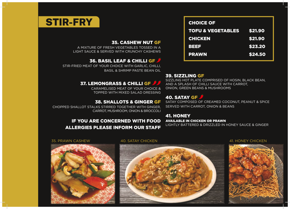 Menu, Tamworth Vietnamese Restaurant