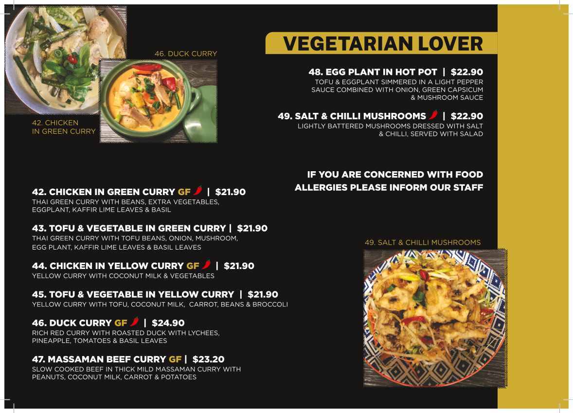 Menu, Tamworth Vietnamese Restaurant