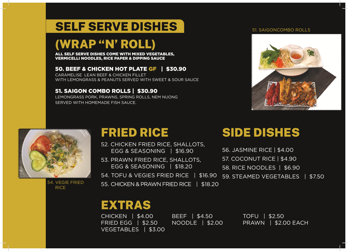 Menu, Tamworth Vietnamese Restaurant