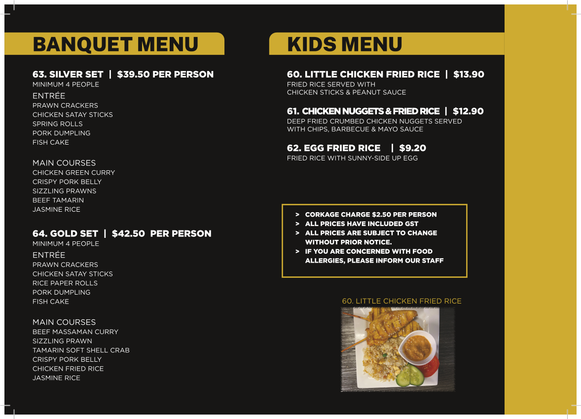 Menu, Tamworth Vietnamese Restaurant
