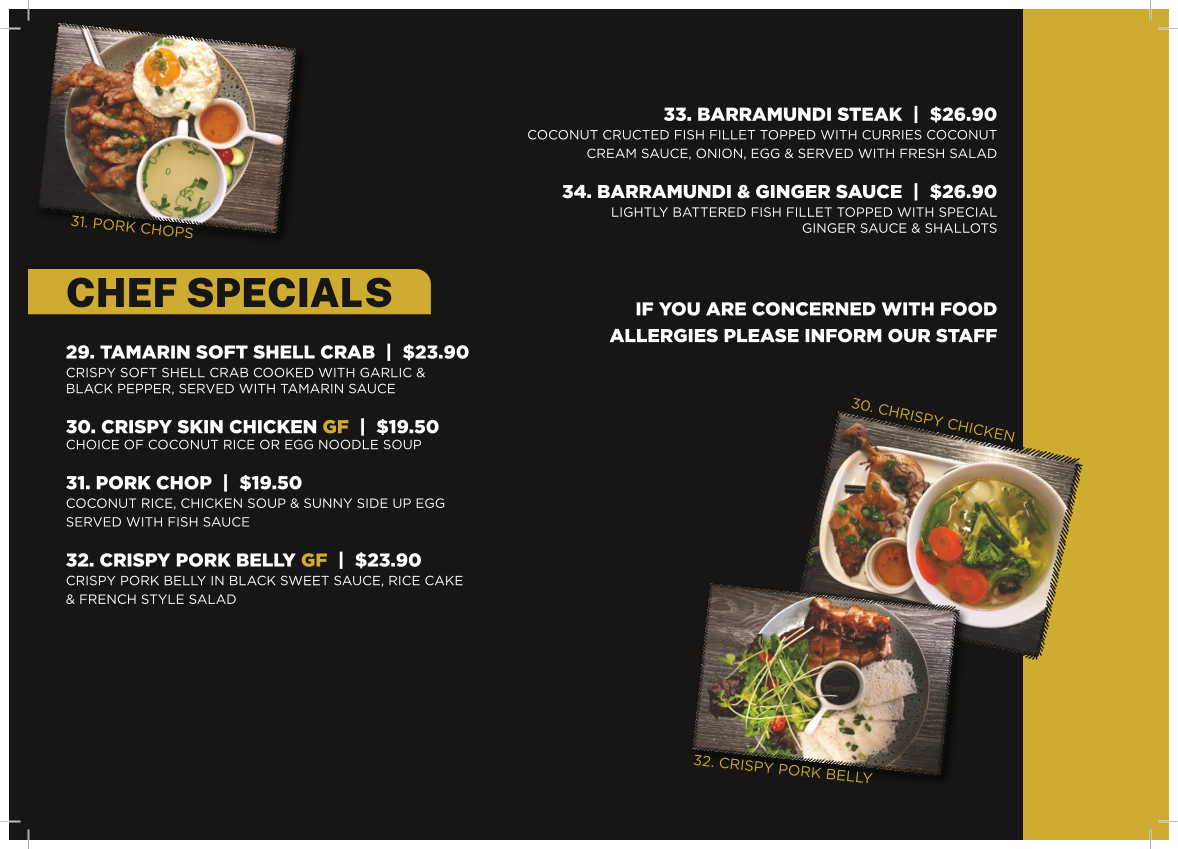 Menu, Tamworth Vietnamese Restaurant