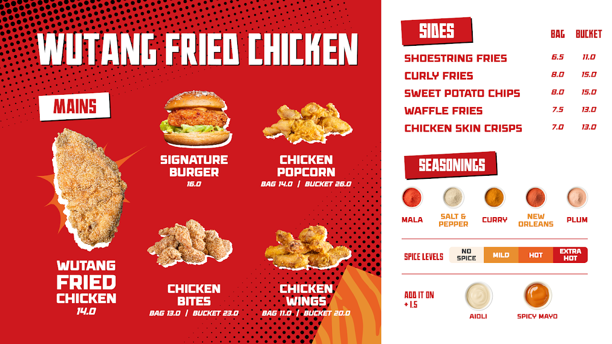 Menu, Wutang Fried Chicken Hillarys