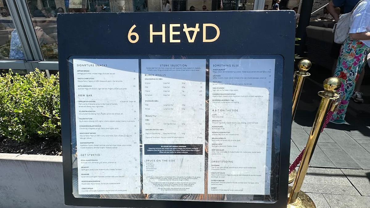 Menu, 6HEAD Sydney