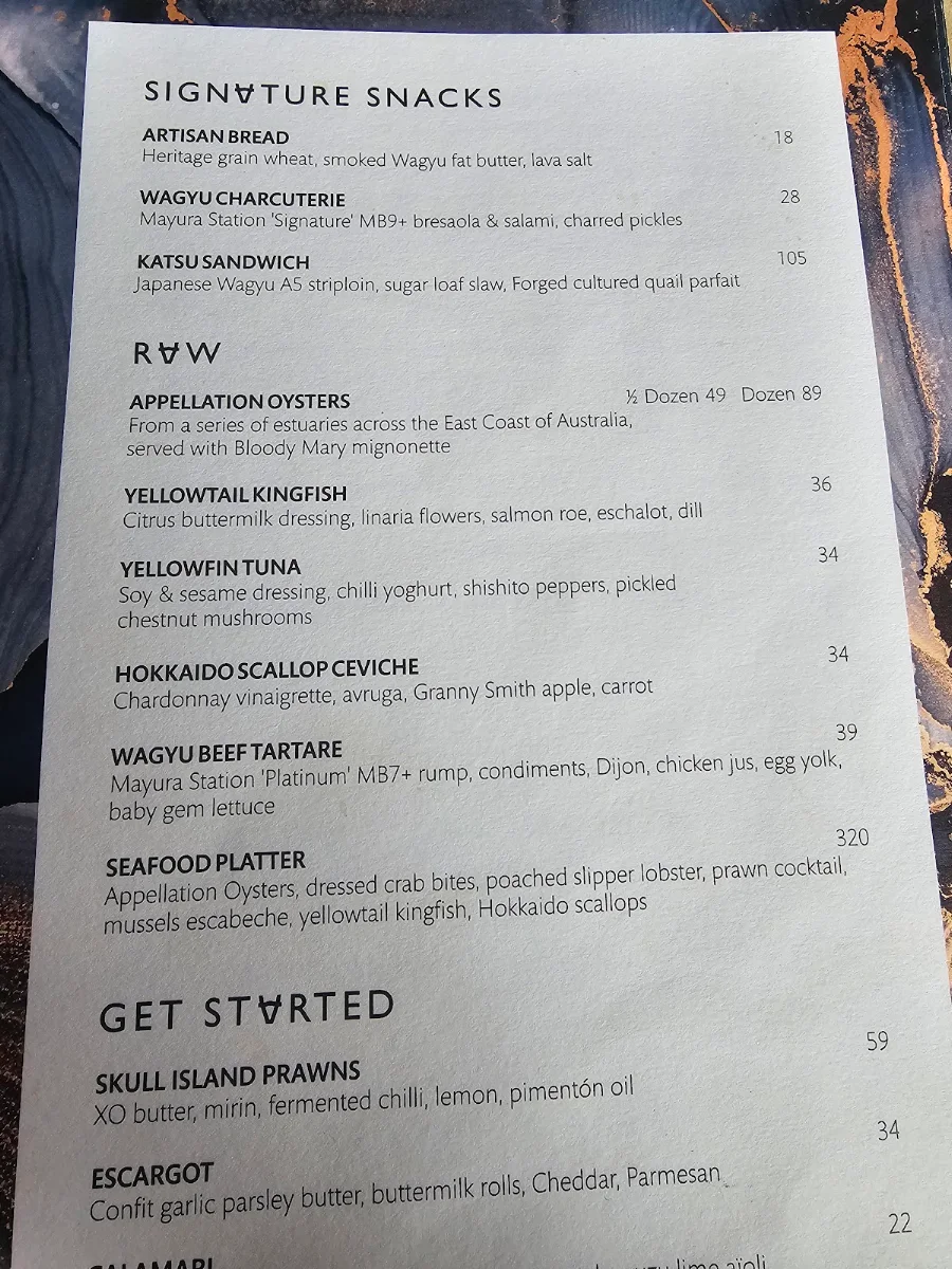 Menu, 6HEAD Sydney