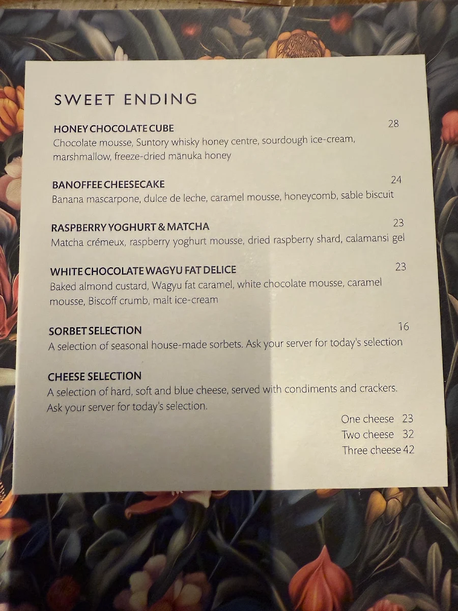 Menu, 6HEAD Sydney