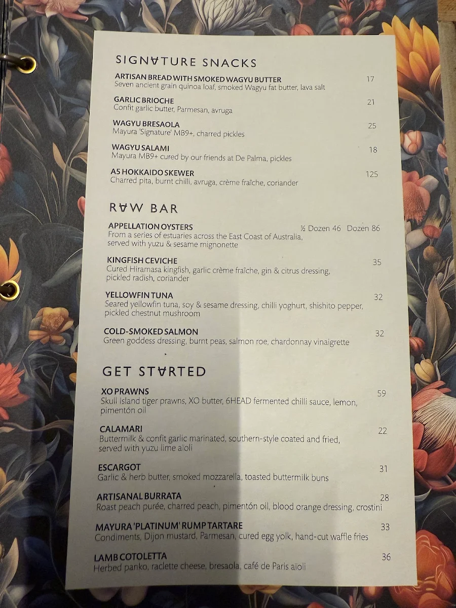 Menu, 6HEAD Sydney