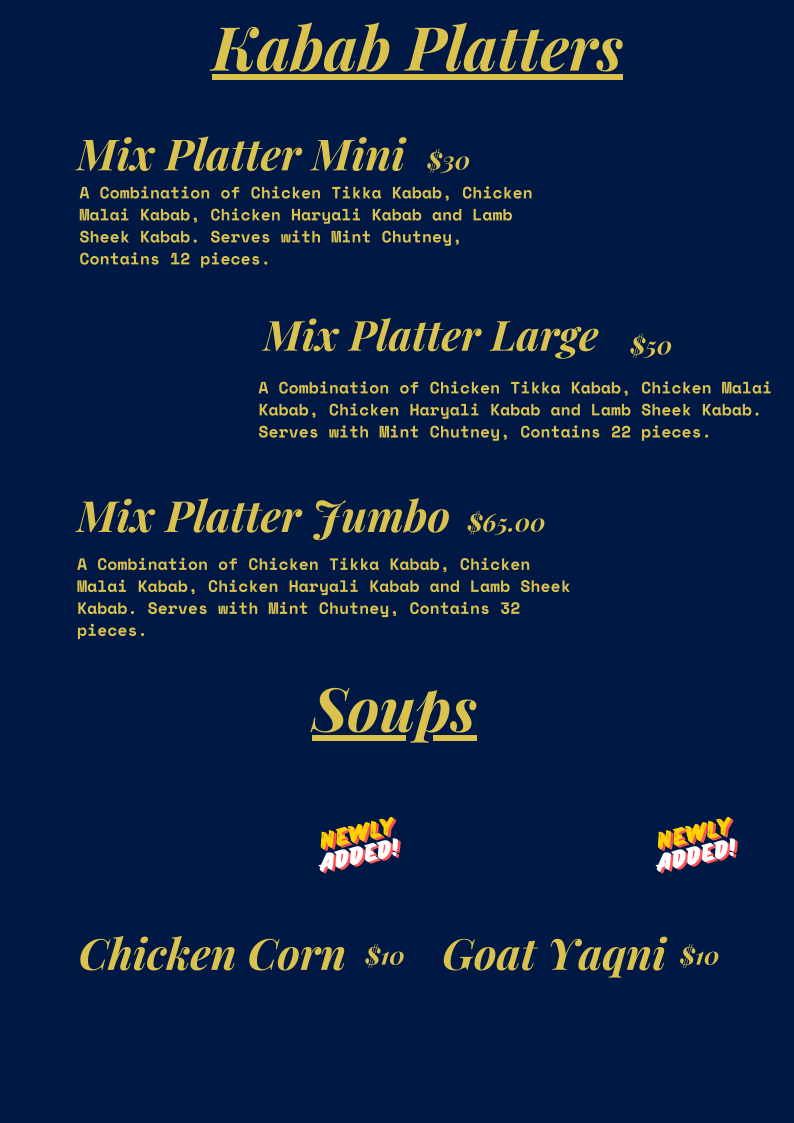 Menu, Sufra Mandi Restaurant & Banquet Hall