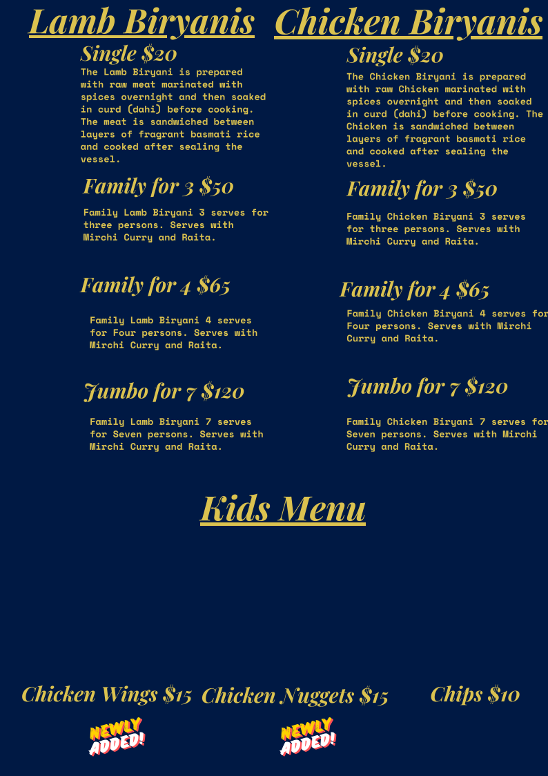 Menu, Sufra Mandi Restaurant & Banquet Hall
