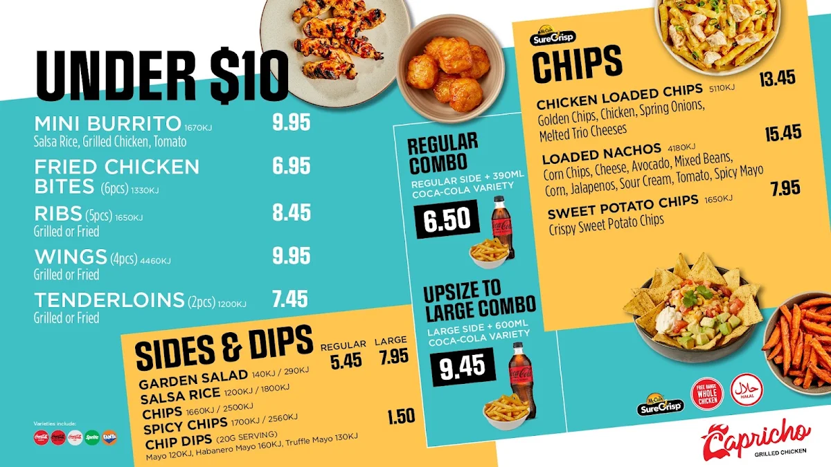 Menu, Capricho Grilled Chicken - Springvale