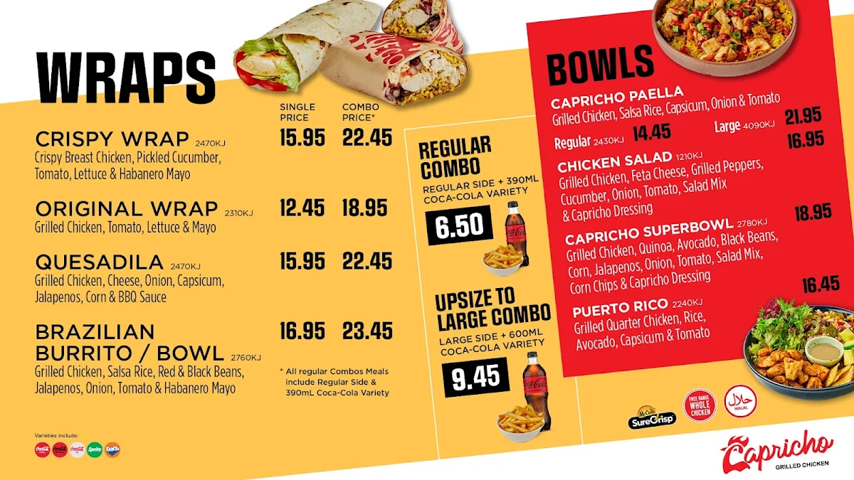 Menu, Capricho Grilled Chicken - Springvale