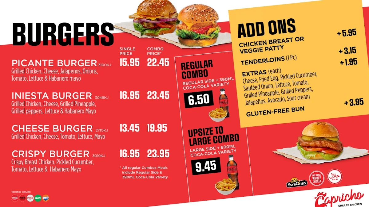 Menu, Capricho Grilled Chicken - Springvale