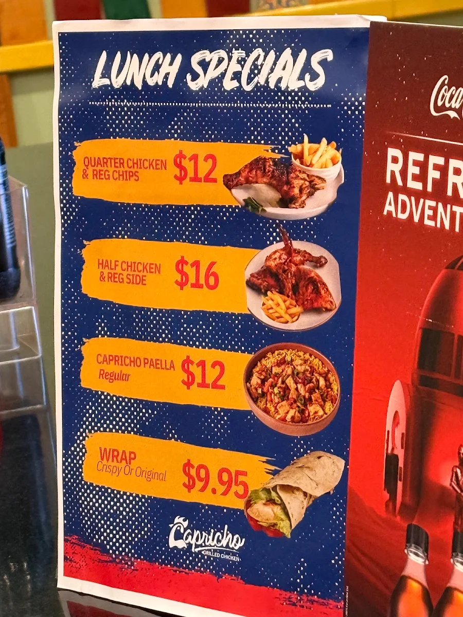Menu, Capricho Grilled Chicken - Springvale
