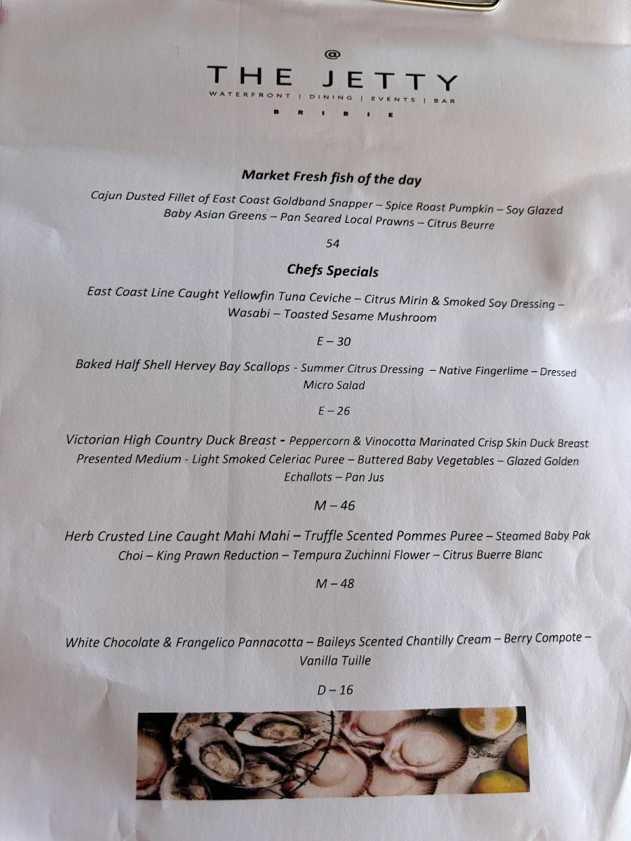 Menu, @ The Jetty