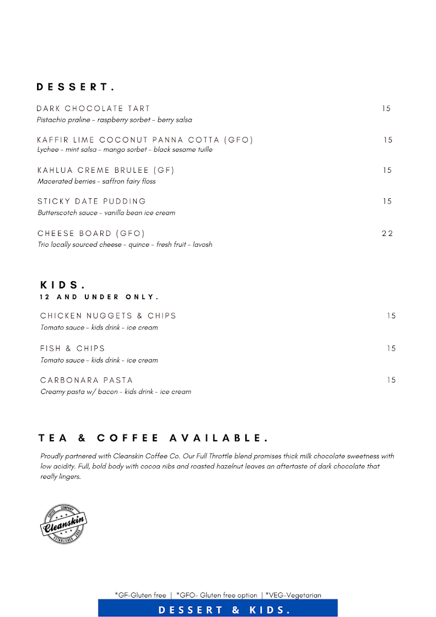 Menu, @ The Jetty