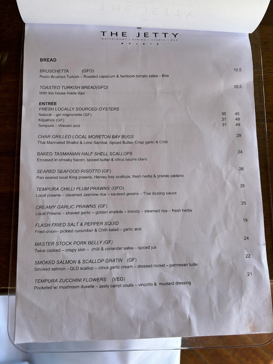 Menu, @ The Jetty