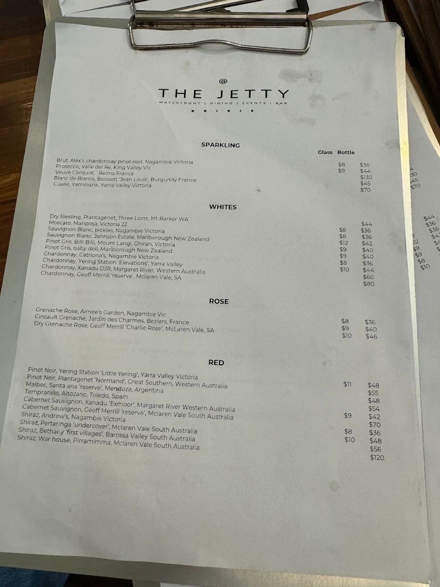 Menu, @ The Jetty