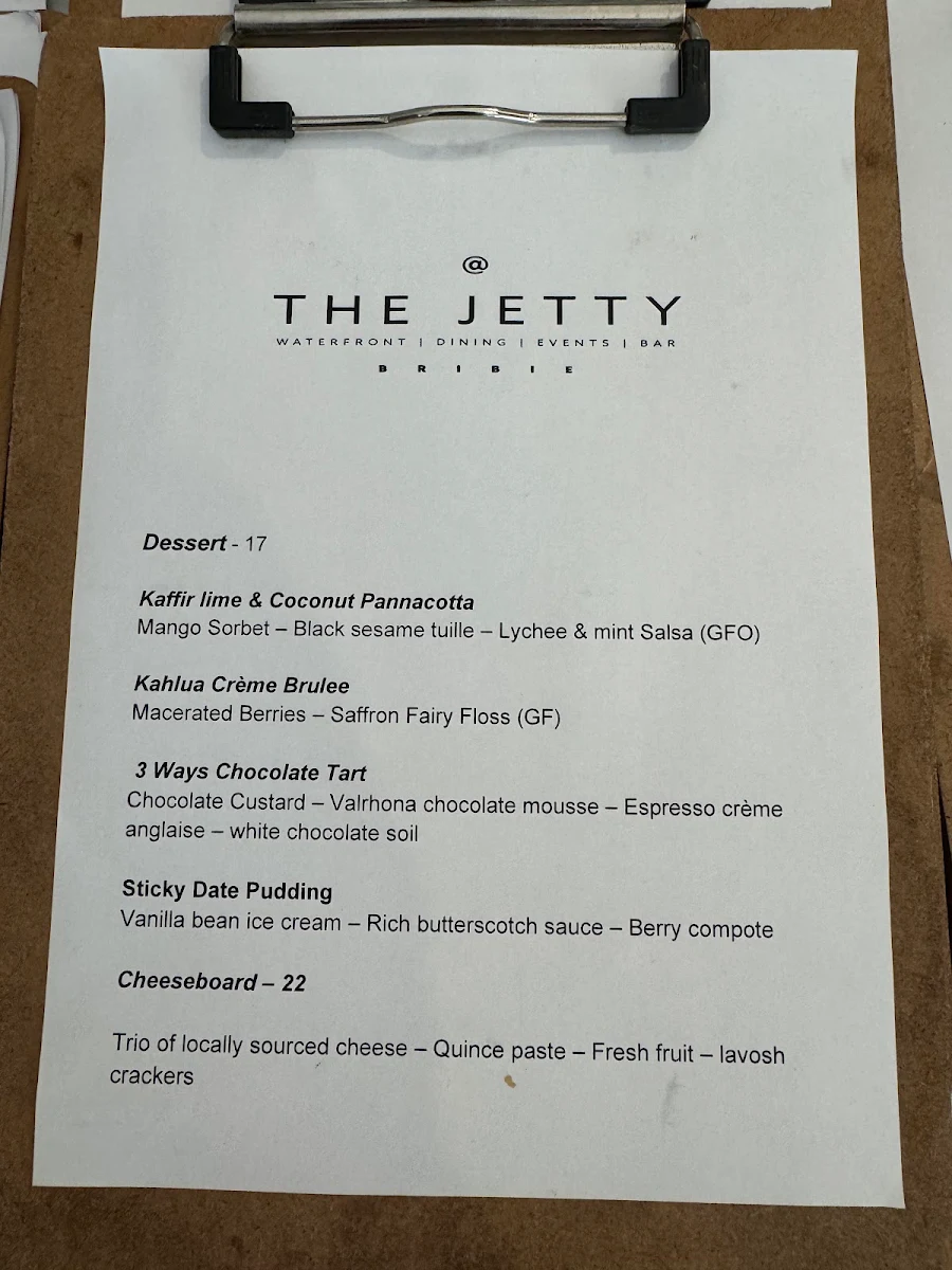 Menu, @ The Jetty