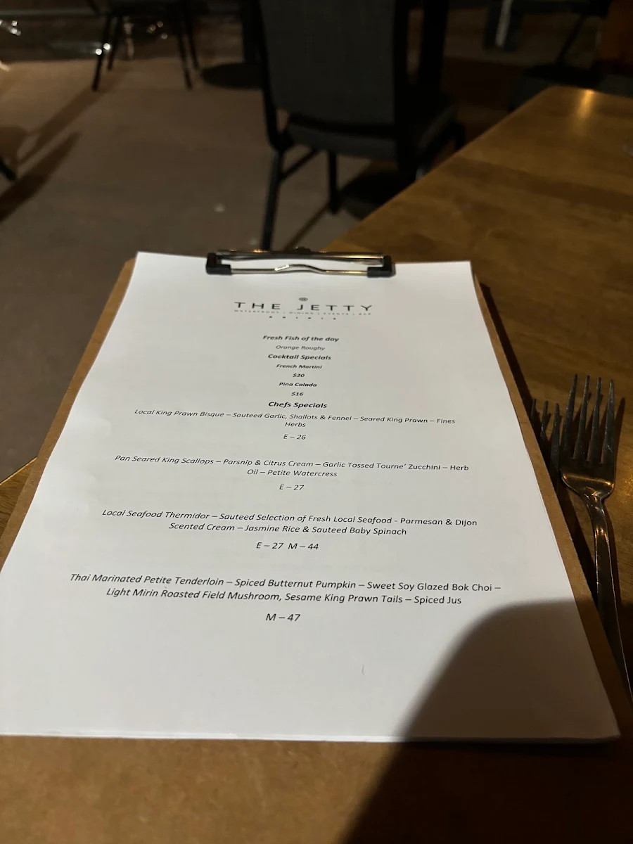 Menu, @ The Jetty