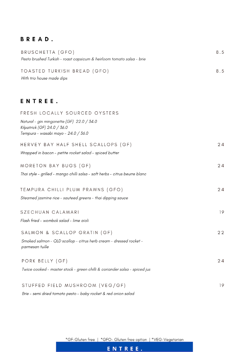 Menu, @ The Jetty