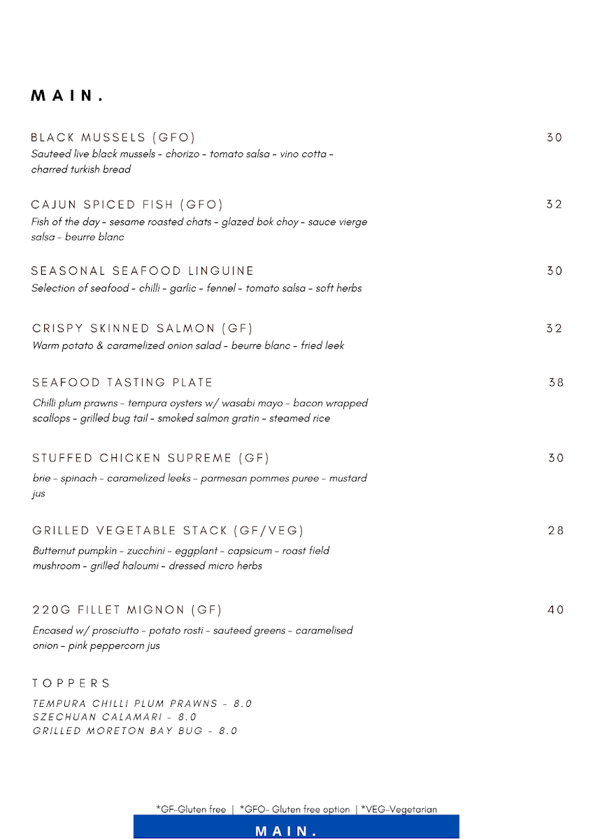 Menu, @ The Jetty