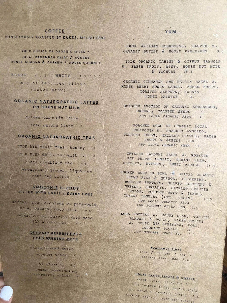 Menu, WOODS Bangalow