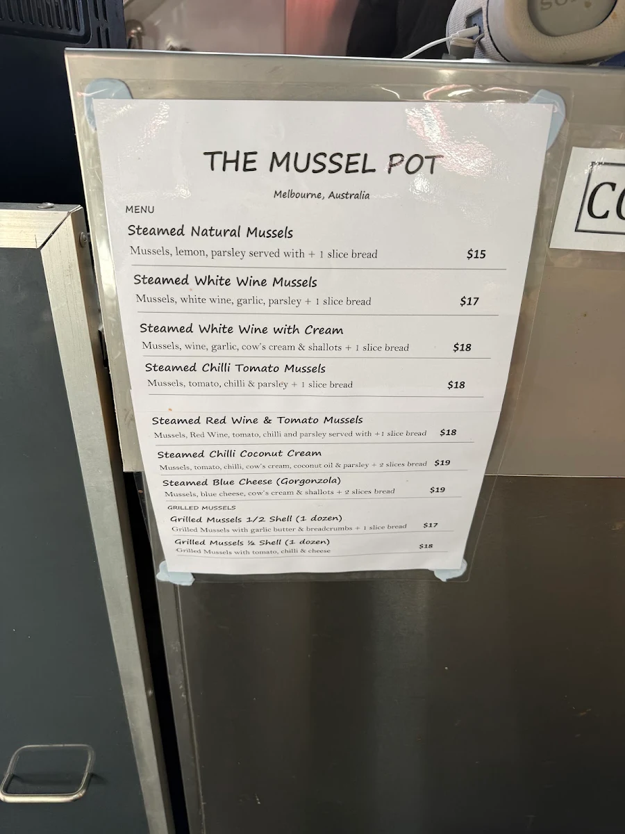 Menu, The Mussel Pot