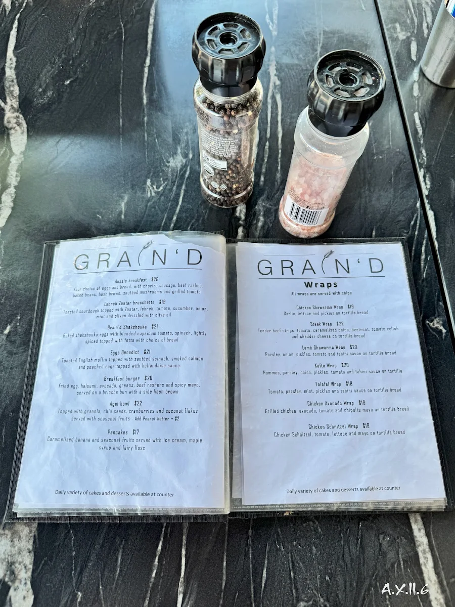 Menu, Grain'd Cafe