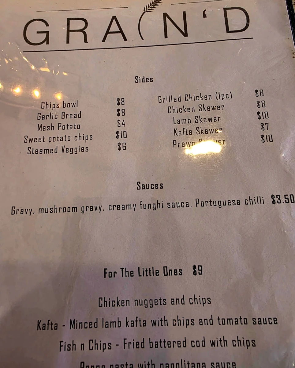 Menu, Grain'd Cafe
