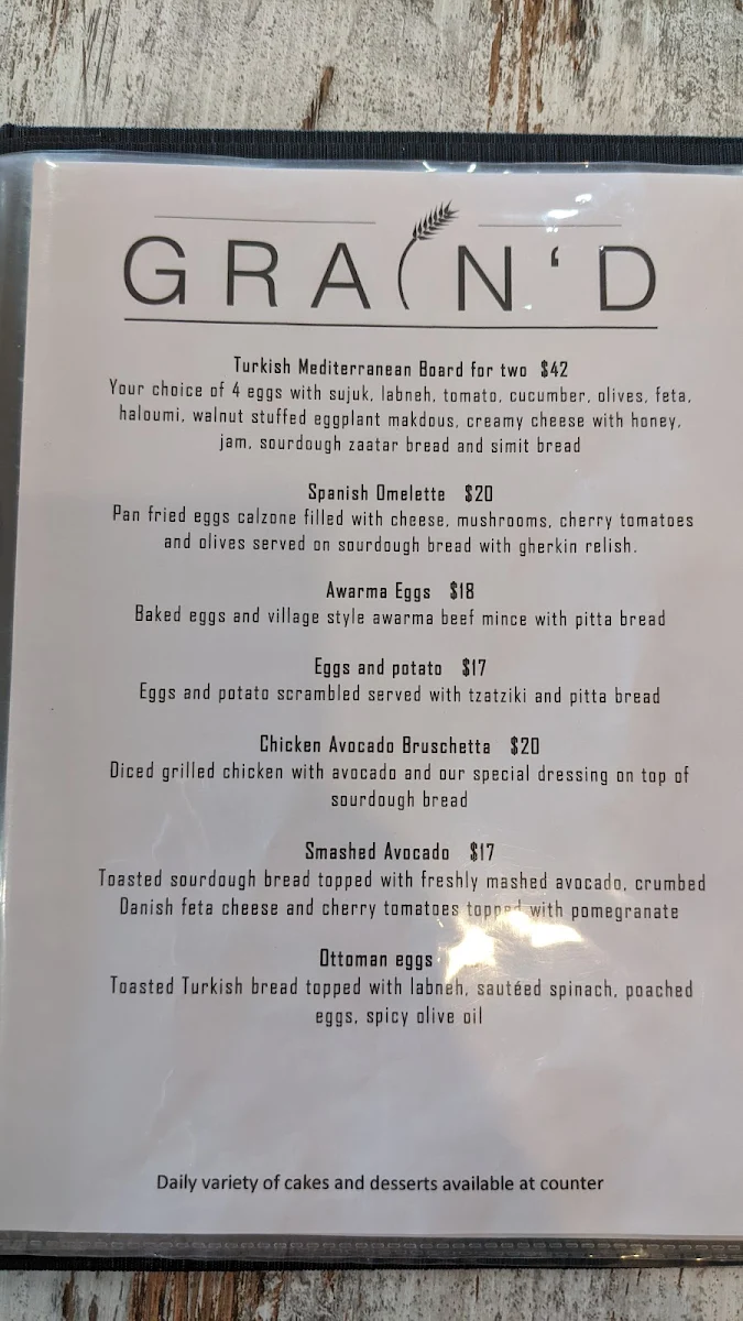 Menu, Grain'd Cafe