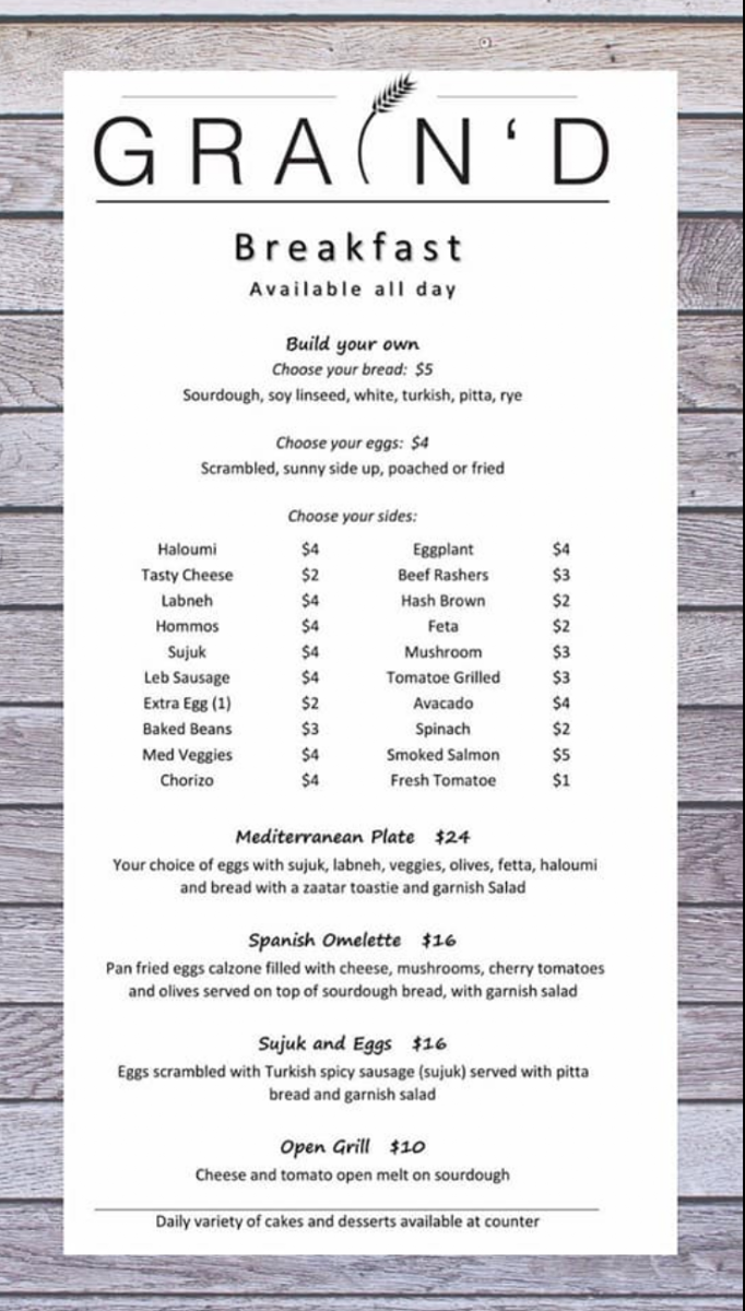 Menu, Grain'd Cafe