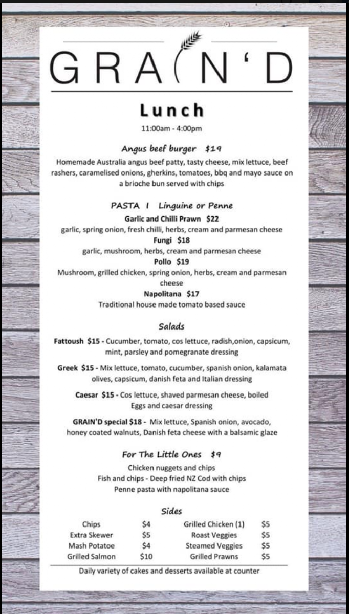 Menu, Grain'd Cafe