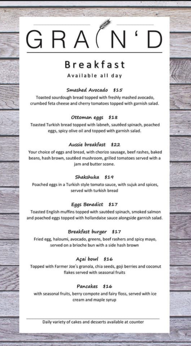 Menu, Grain'd Cafe