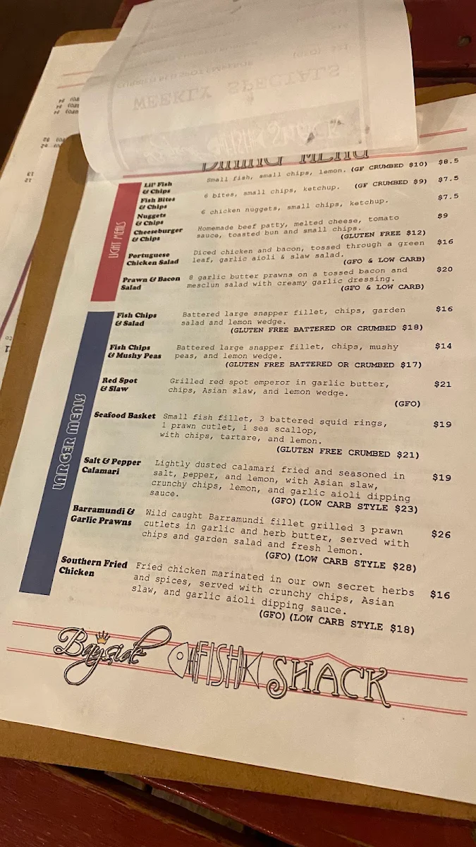 Menu, Bayside Fish Shack