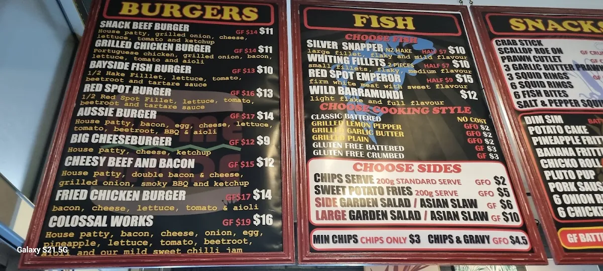 Menu, Bayside Fish Shack