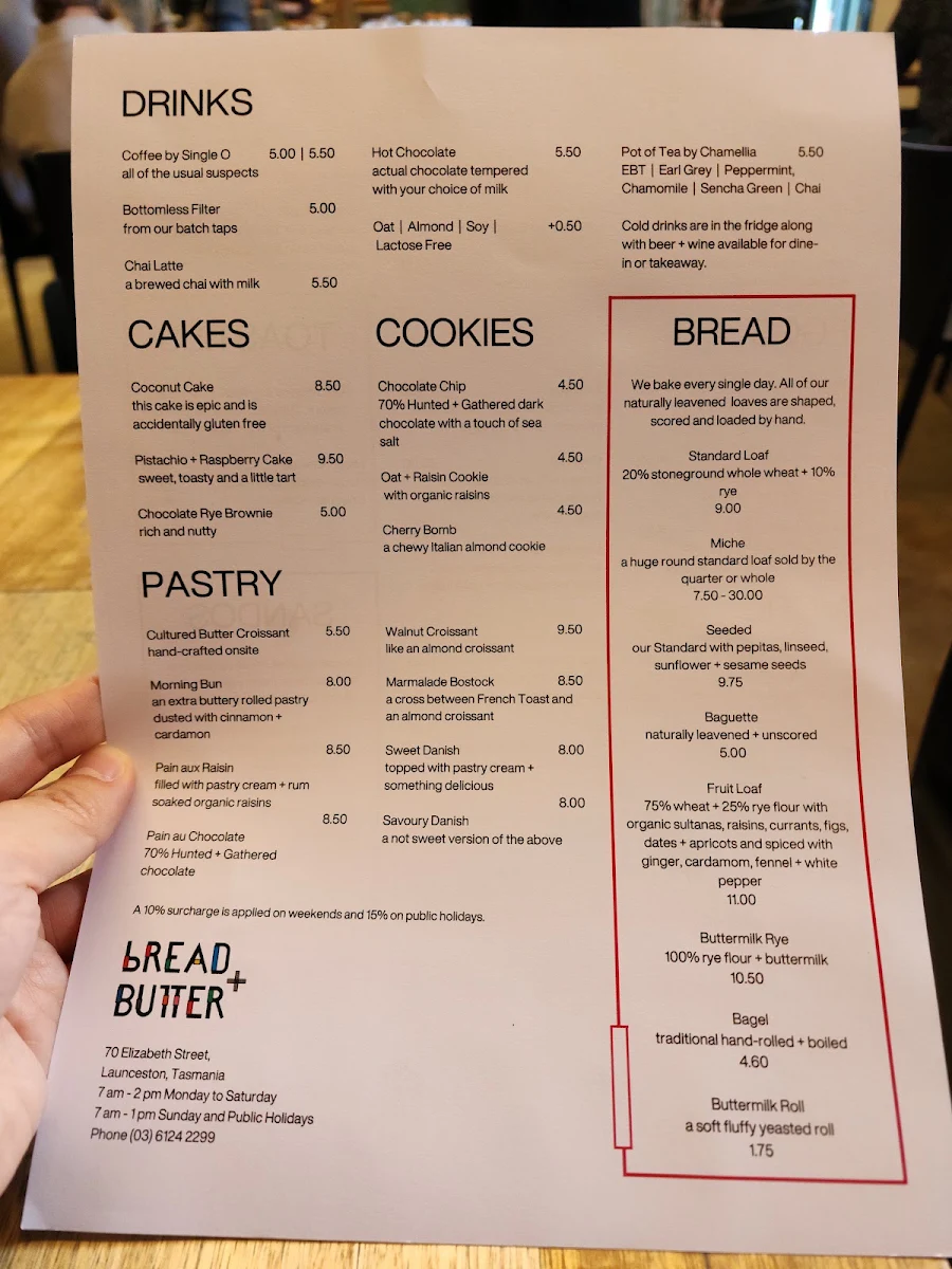 Menu, Bread + Butter | Cafe