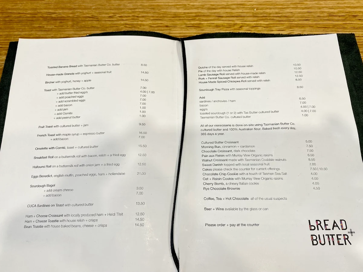 Menu, Bread + Butter | Cafe