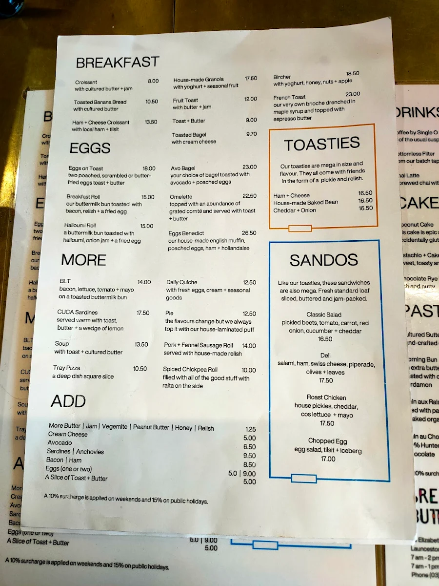 Menu, Bread + Butter | Cafe