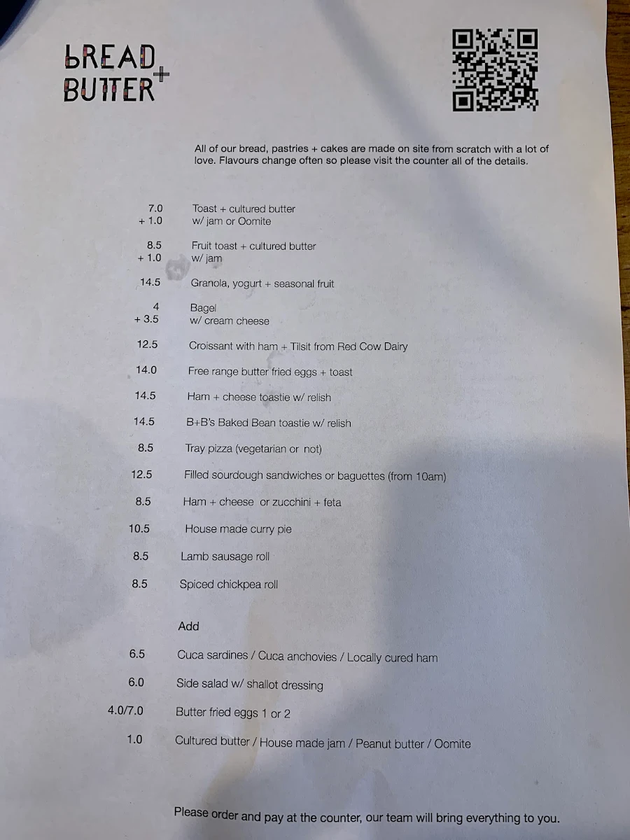 Menu, Bread + Butter | Cafe
