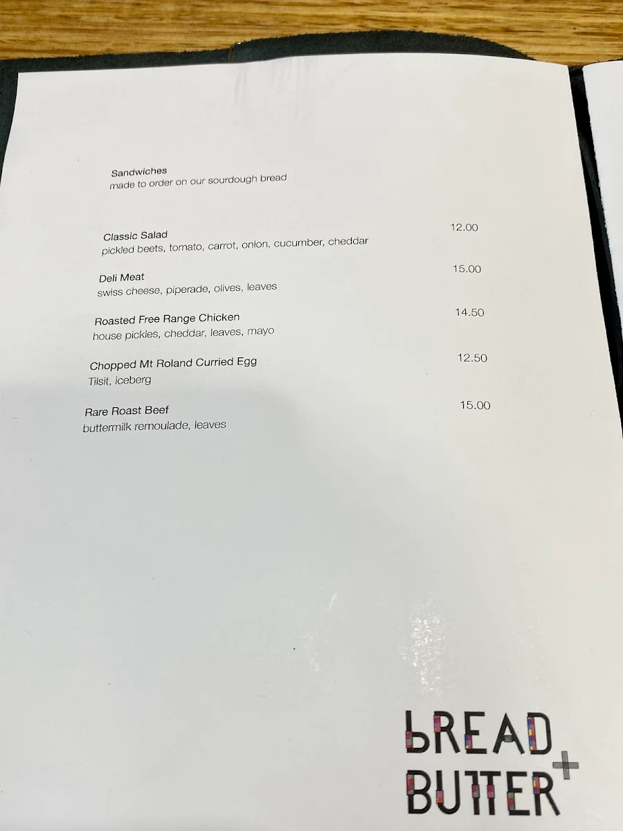 Menu, Bread + Butter | Cafe