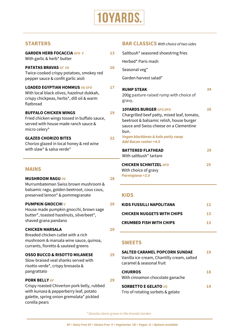 Menu, 10 Yards