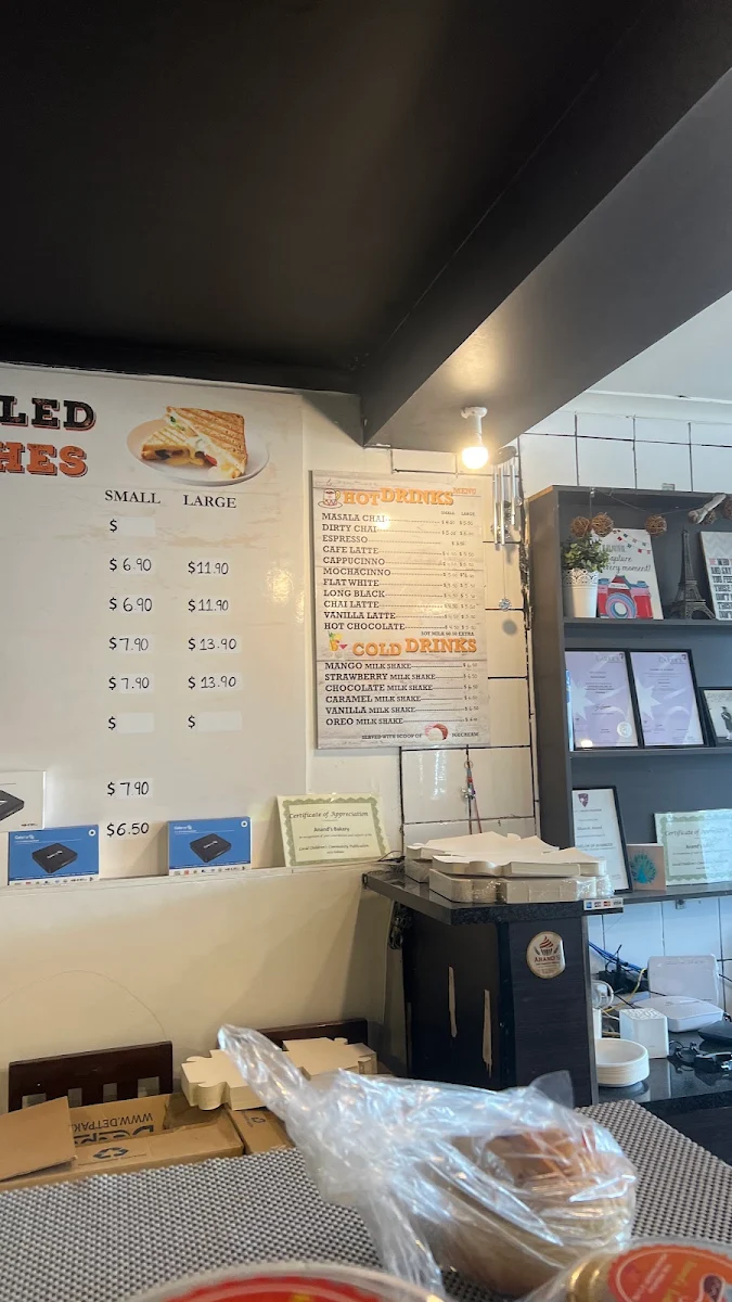 Menu, Anand's Bakery & Cafe