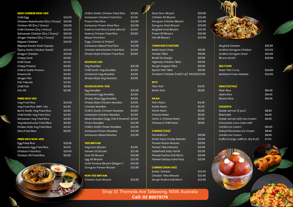 Menu, Dosa Hut Indian Restaurant Tallawong