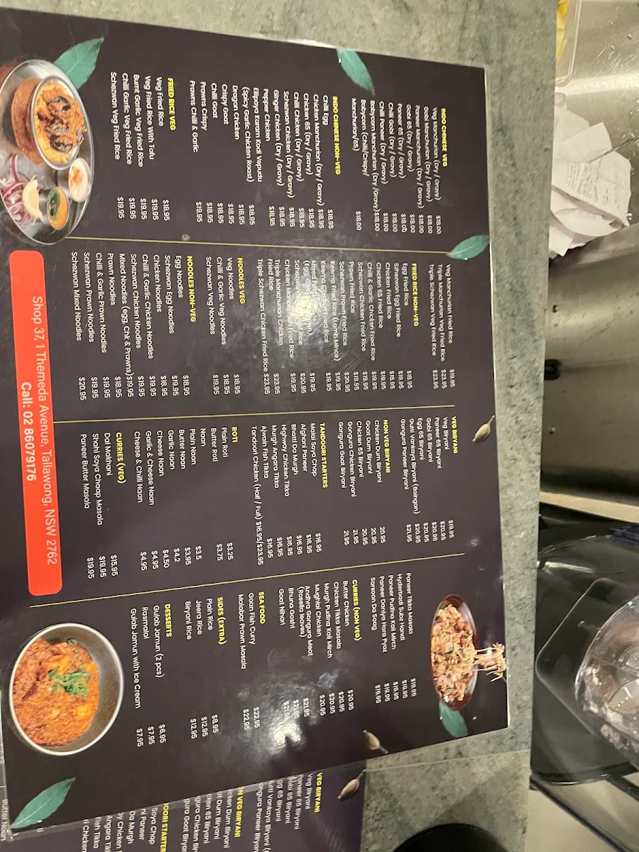 Menu, Dosa Hut Indian Restaurant Tallawong