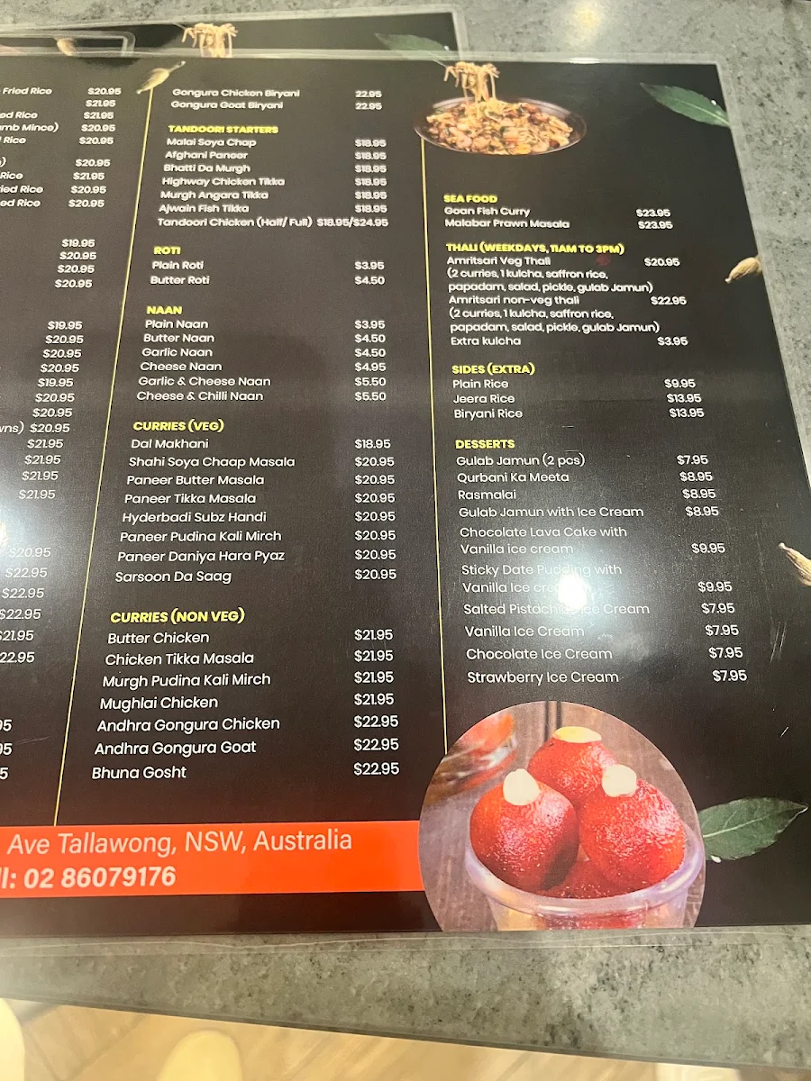 Menu, Dosa Hut Indian Restaurant Tallawong