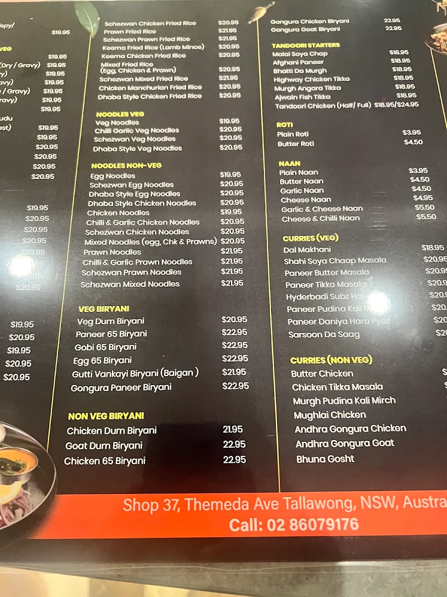Menu, Dosa Hut Indian Restaurant Tallawong