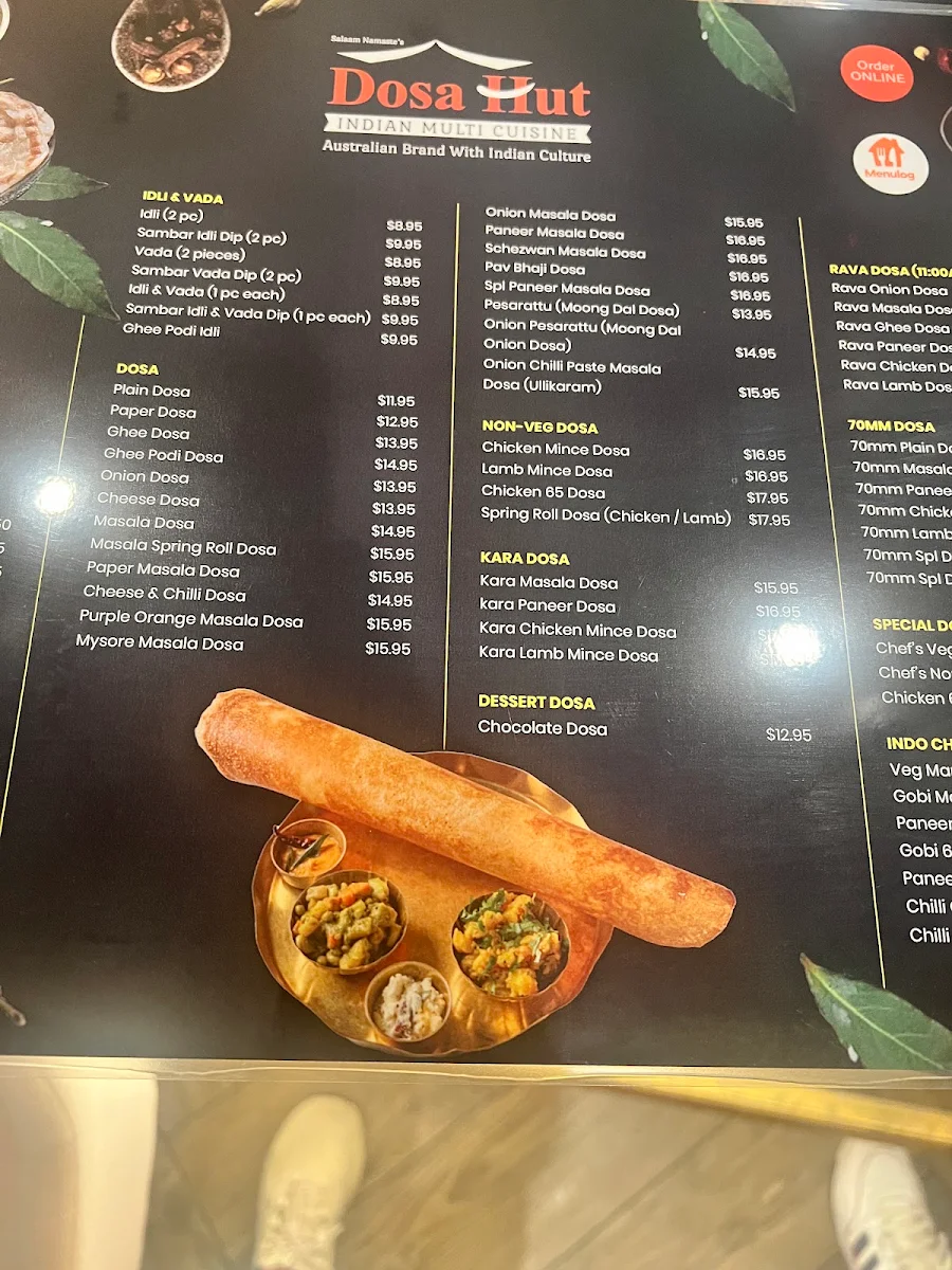 Menu, Dosa Hut Indian Restaurant Tallawong